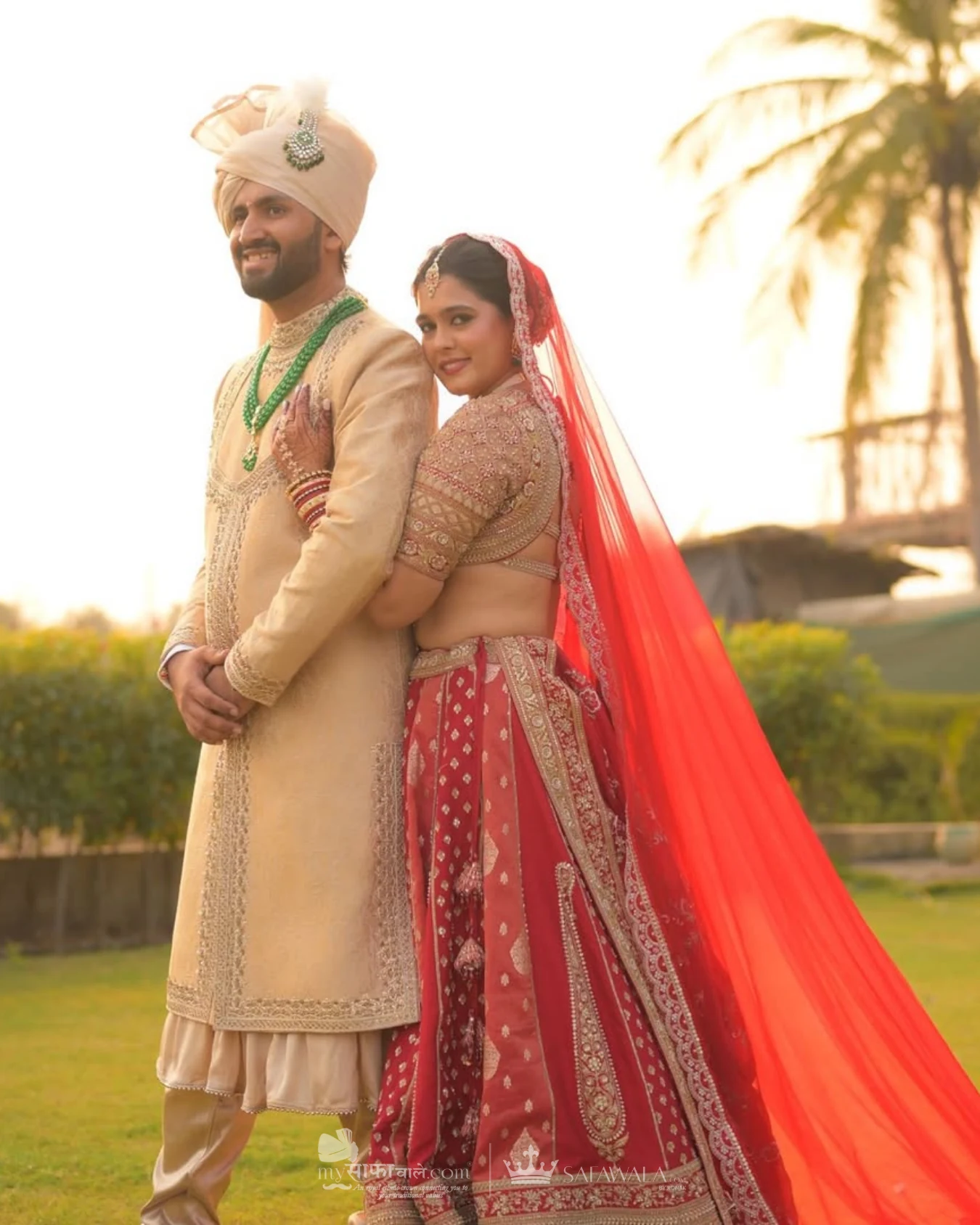 Classic groom pagdi styled with a red ceremonial stole for punjabi safa tying in Hanoi
