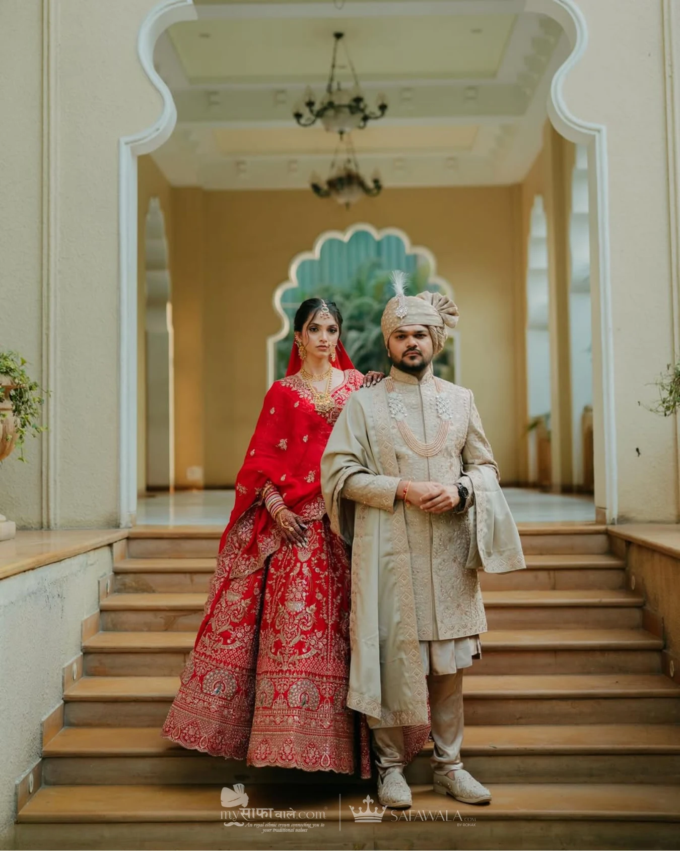 Coordinated ivory wedding pagdis for a formal celebration for punjabi safa tying in Hanoi